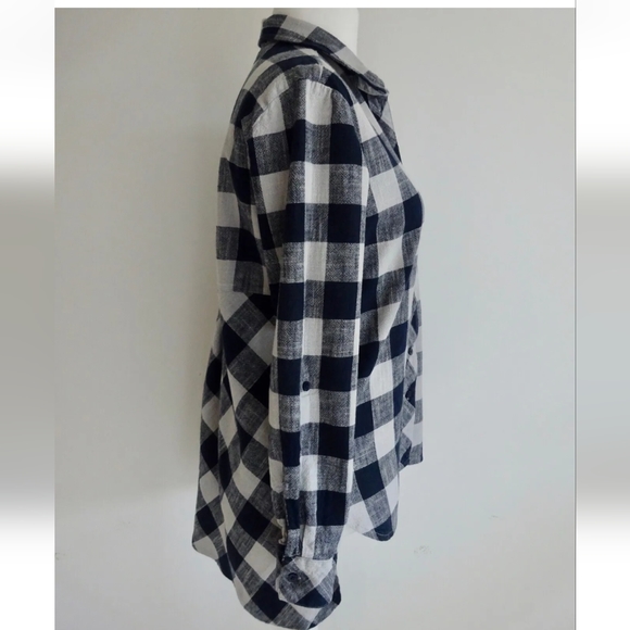 Next 12 shirt top casual cotton step hem boxy relaxed check long sleeved blue - Picture 8 of 12